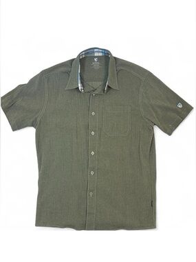 Kuhl Hiking Shirt Men Medium Khaki Green Short Sleeve Button Up Gorpcore Outdoor